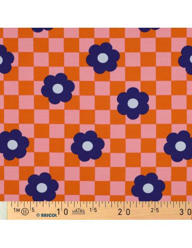 Tejido de sudadera ligero con flores - Naranja