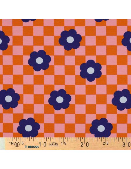 Tejido de sudadera ligero con flores - Naranja