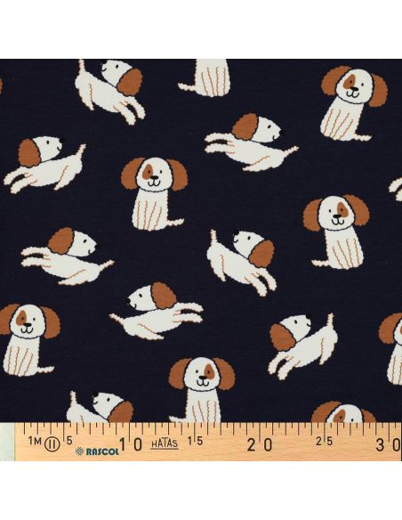 Tela de sudadera ligera con perros - Azul marino