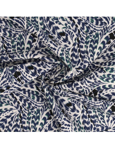 Tejido popelina de algodón fantasía - Plumas azules
