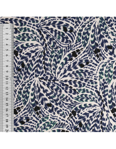 Tejido popelina de algodón fantasía - Plumas azules