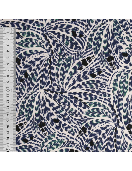 Tejido popelina de algodón fantasía - Plumas azules