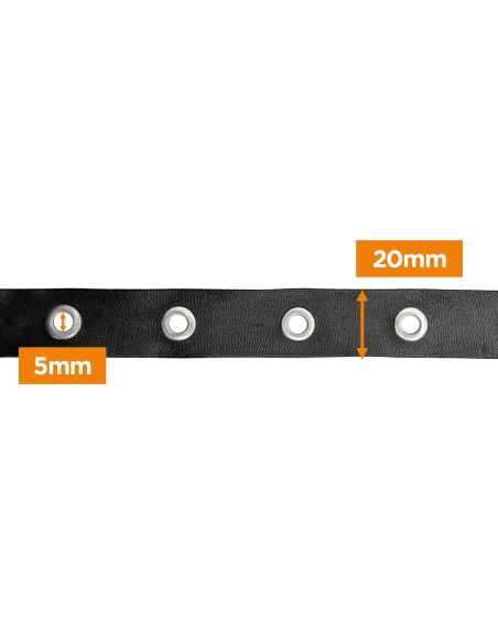 Cinta de imitación de cuero negro con ojales plateados – 20 mm