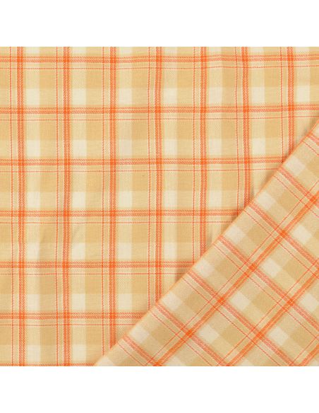 Tela de franela tartán escocés - Beige con rayas naranjas