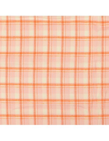 Tela de franela tartán escocés - Rosa claro con rayas naranjas