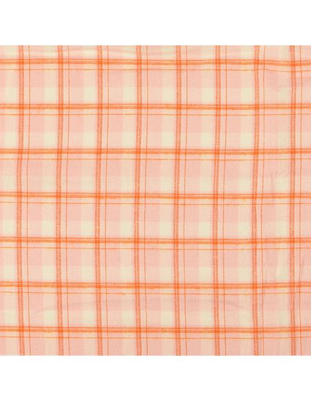 Tela de franela tartán escocés - Rosa claro con rayas naranjas