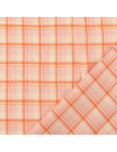 Tela de franela tartán escocés - Rosa claro con rayas naranjas