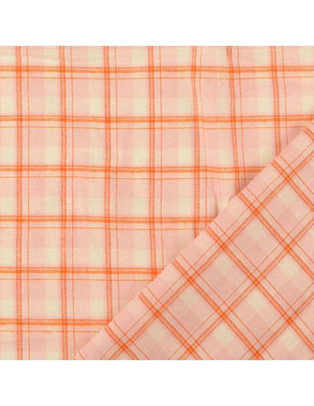Tela de franela tartán escocés - Rosa claro con rayas naranjas