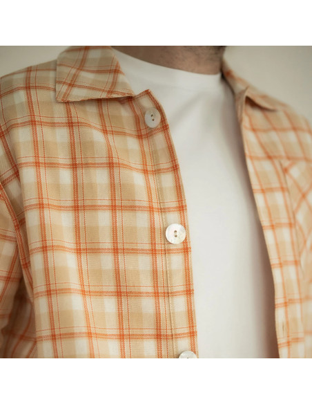 Tela de franela tartán escocés - Beige con rayas naranjas