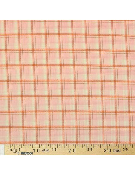 Tela de franela tartán escocés - Rosa claro con rayas naranjas