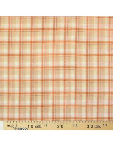 Tela de franela tartán escocés - Beige con rayas naranjas