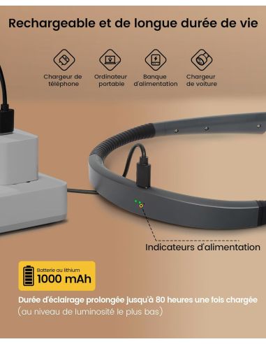 Lámpara manos libres de cuello recargable Rascol