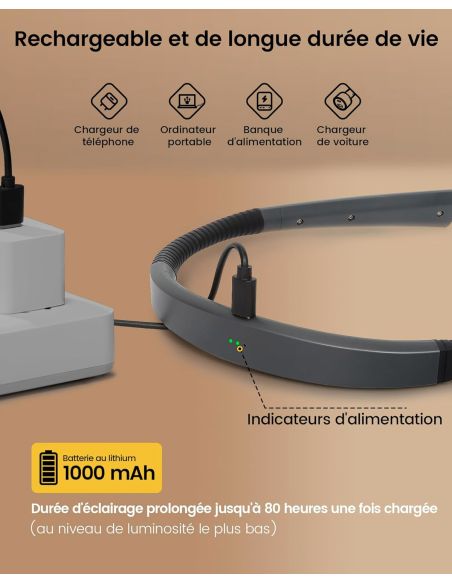 Lámpara manos libres de cuello recargable Rascol
