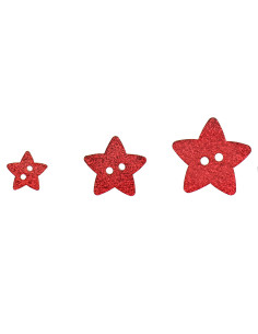 Botón de 2 agujeros con forma de estrella y purpurina - Rojo
