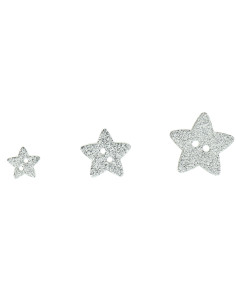 Botón de 2 agujeros con forma de estrella y purpurina - Plata
