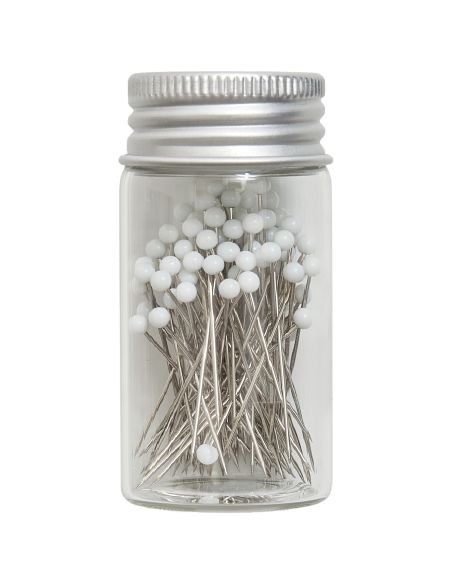 Tubo de vidrio con 95 alfileres de cabeza de vidrio - Colección flores azules