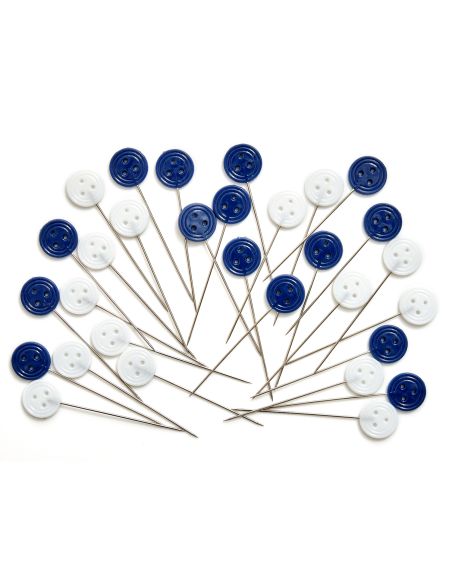 Tubo de vidrio con 30 alfileres de cabeza de plástico - Colección flores azules