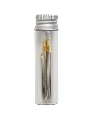 Tubo de vidrio con 10 agujas de bordar 3-9 - Colección flores azules