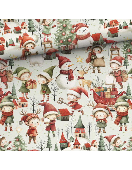 Tejido de algodón premium - Elfos de Navidad