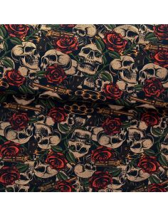 Tejido de algodón premium - Calaveras y rosas