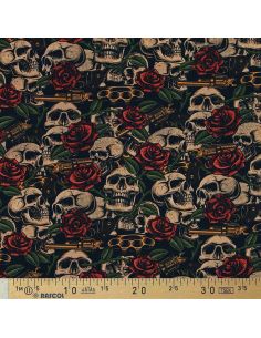 Tejido de algodón premium - Calaveras y rosas 2