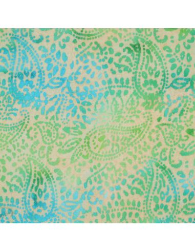 Tejido de viscosa batik Kaona - Verde y azul