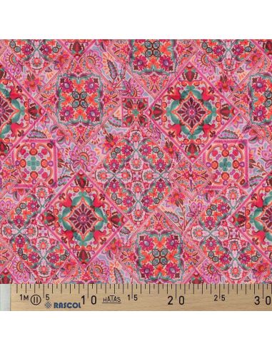 Tejido acolchado de voile de algodón patchwork - Rosa