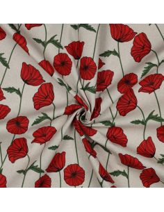 Tela de lona impermeable aspecto lino - Amapolas