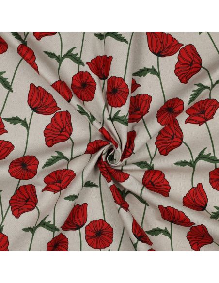 Tela de lona impermeable aspecto lino - Amapolas