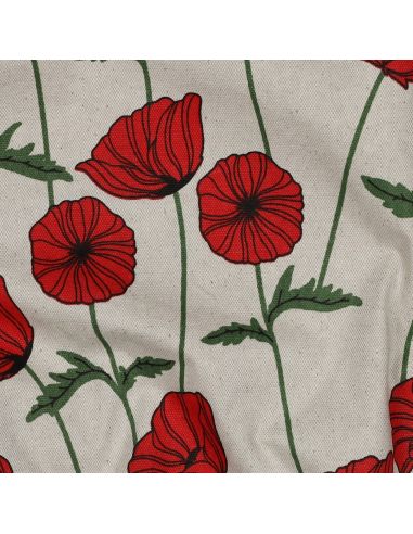Tela de lona impermeable aspecto lino - Amapolas
