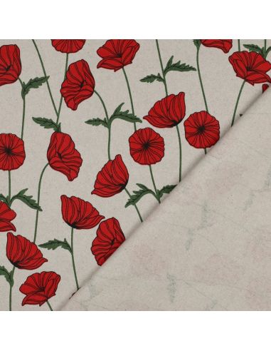Tela de lona impermeable aspecto lino - Amapolas