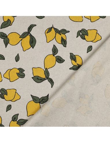 Tela de lona impermeable con aspecto de lino - Limones