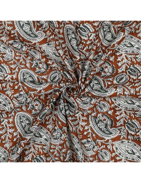 Tejido de algodón indio block print Nalini - Cognac