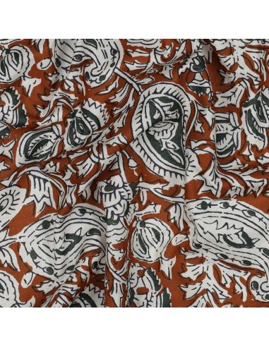 Tejido de algodón indio block print Nalini - Cognac