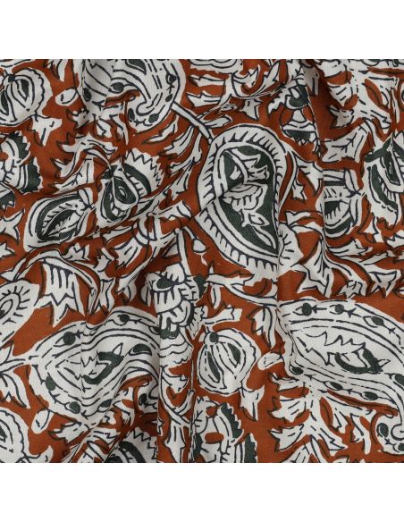 Tejido de algodón indio block print Nalini - Cognac