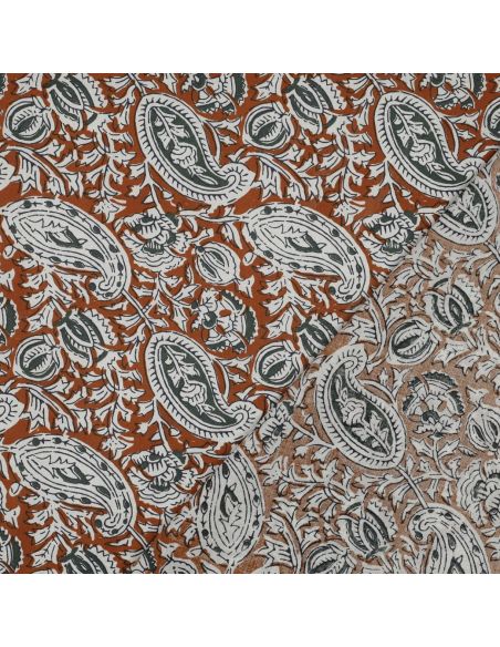 Tejido de algodón indio block print Nalini - Cognac