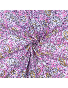 Tejido de algodón indio block print Nalini - Rosa