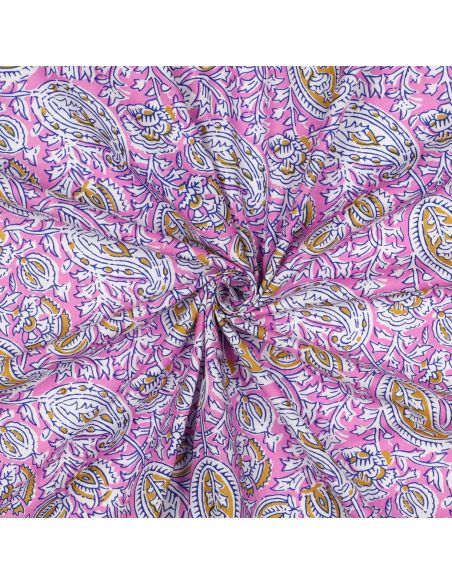 Tejido de algodón indio block print Nalini - Rosa