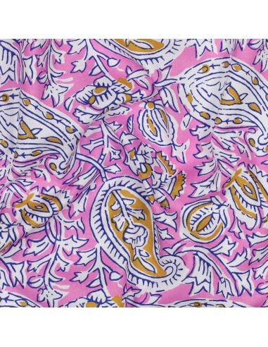 Tejido de algodón indio block print Nalini - Rosa