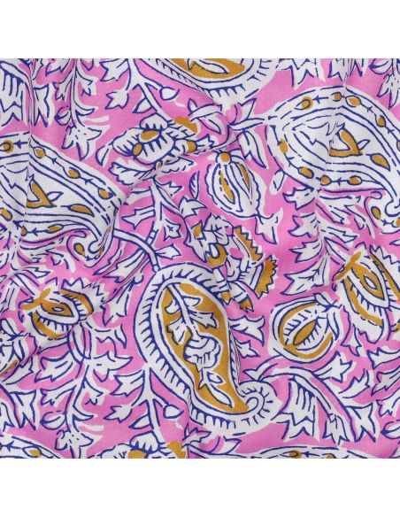 Tejido de algodón indio block print Nalini - Rosa