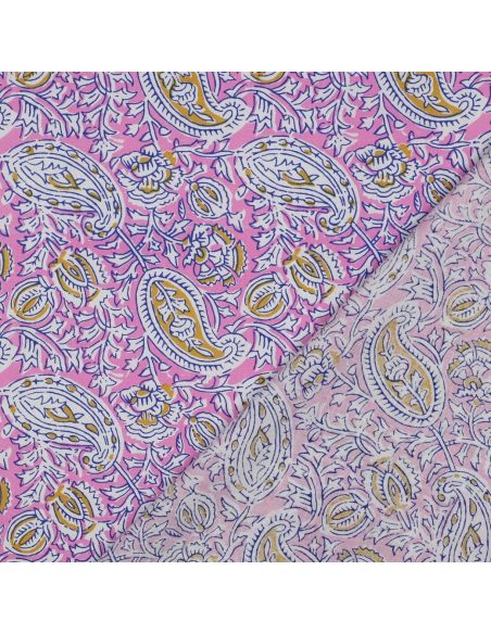 Tejido de algodón indio block print Nalini - Rosa