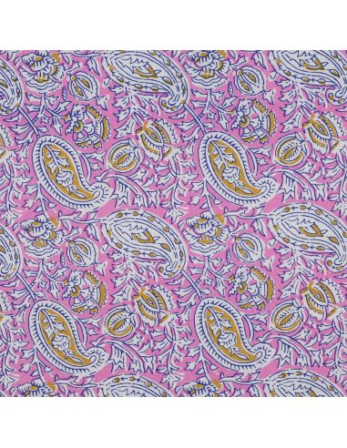 Tejido de algodón indio block print Nalini - Rosa