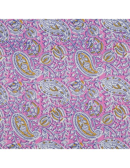 Tejido de algodón indio block print Nalini - Rosa