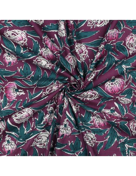 Tejido de algodón indio block print Serina - Berenjena