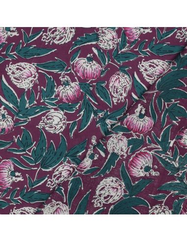 Tejido de algodón indio block print Serina - Berenjena