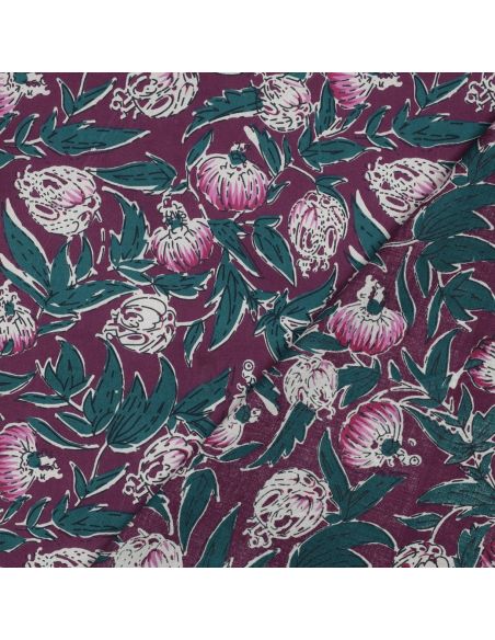 Tejido de algodón indio block print Serina - Berenjena