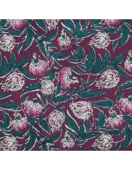 Tejido de algodón indio block print Serina - Berenjena