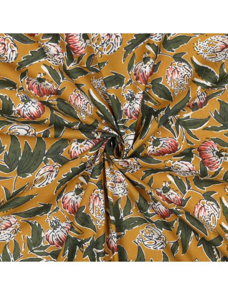 Tejido de algodón indio block print Serina - Ocre