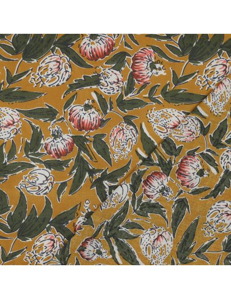 Tejido de algodón indio block print Serina - Ocre