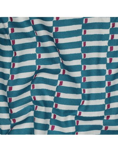 Tejido de algodón indio block print Indra - Azul petróleo